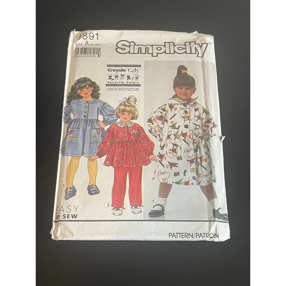 00621 - 1990 Simplicity 9891 Kids Easy Sew Dress Top Pant Pattern Size A 2-6X‎